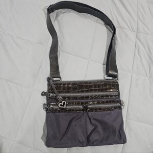 Brighton Animal Textured Print Crossbody Handbag Purse With Purple Lining